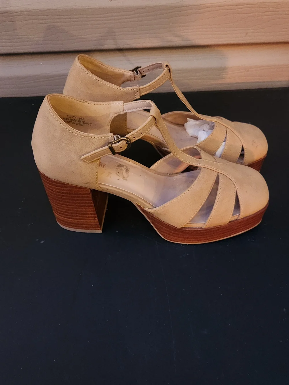 CUSHIONAIRE Tizzy Mary Jane Platform Heeled Sandals Tan Microsuede - Size 9M